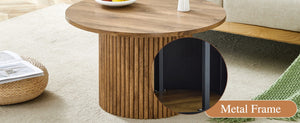 English Elm A Round MDF Coffee Table with Hidden Storage and Roman Column Base for Living Rooms W1151P268654
