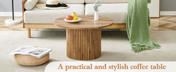 English Elm A Round MDF Coffee Table with Hidden Storage and Roman Column Base for Living Rooms W1151P268654