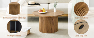 English Elm A Round MDF Coffee Table with Hidden Storage and Roman Column Base for Living Rooms W1151P268654