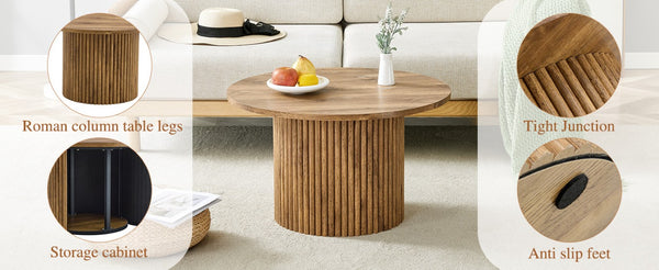 English Elm A Round MDF Coffee Table with Hidden Storage and Roman Column Base for Living Rooms W1151P268654