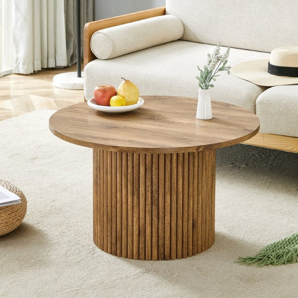 English Elm A Round MDF Coffee Table with Hidden Storage and Roman Column Base for Living Rooms W1151P268654