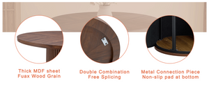 English Elm A Round Walnut Tone Dining Table with Fan Inlay Design and Sculptural Pedestal Base W1151P270613