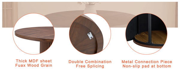 English Elm A Round Walnut Tone Dining Table with Fan Inlay Design and Sculptural Pedestal Base W1151P270613