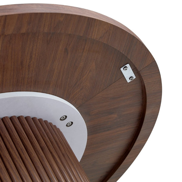 English Elm A Round Walnut Tone Dining Table with Fan Inlay Design and Sculptural Pedestal Base W1151P270613