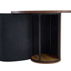 English Elm A Round Walnut Tone Dining Table with Fan Inlay Design and Sculptural Pedestal Base W1151P270613