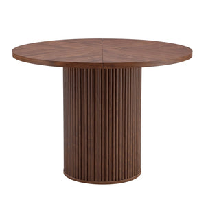 English Elm A Round Walnut Tone Dining Table with Fan Inlay Design and Sculptural Pedestal Base W1151P270613