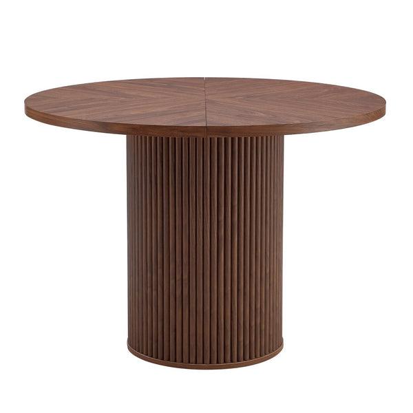 English Elm A Round Walnut Tone Dining Table with Fan Inlay Design and Sculptural Pedestal Base W1151P270613