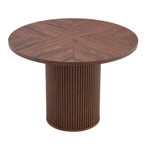 English Elm A Round Walnut Tone Dining Table with Fan Inlay Design and Sculptural Pedestal Base W1151P270613