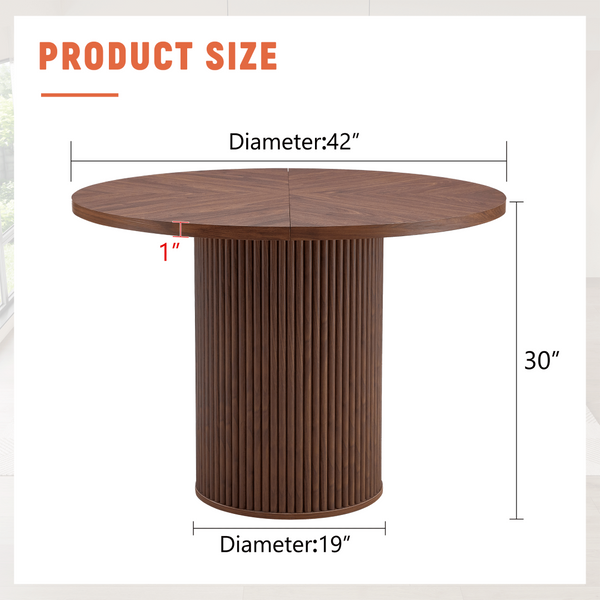 English Elm A Round Walnut Tone Dining Table with Fan Inlay Design and Sculptural Pedestal Base W1151P270613