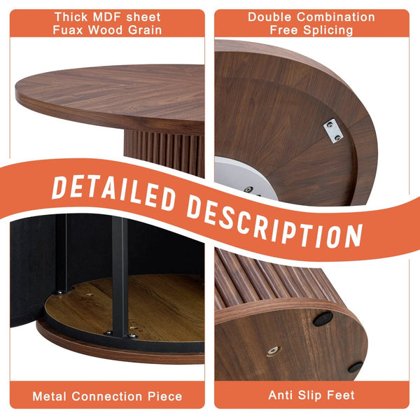 English Elm A Round Walnut Tone Dining Table with Fan Inlay Design and Sculptural Pedestal Base W1151P270613