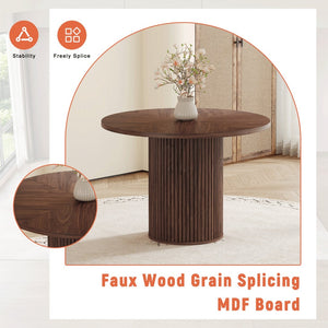 English Elm A Round Walnut Tone Dining Table with Fan Inlay Design and Sculptural Pedestal Base W1151P270613