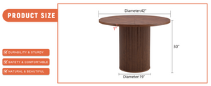 English Elm A Round Walnut Tone Dining Table with Fan Inlay Design and Sculptural Pedestal Base W1151P270613