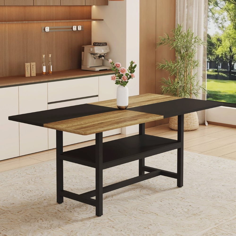 English Elm Multifunctional Wood Grain and Black MDF Dining Table with Lower Storage Shelf W1151P271533