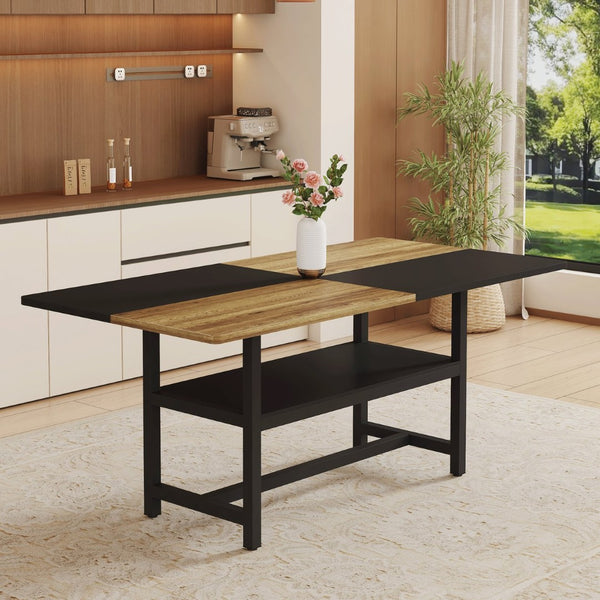 English Elm Multifunctional Wood Grain and Black MDF Dining Table with Lower Storage Shelf W1151P271533