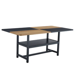 English Elm Multifunctional Wood Grain and Black MDF Dining Table with Lower Storage Shelf W1151P271533