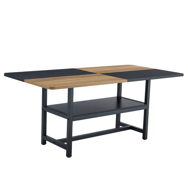 English Elm Multifunctional Wood Grain and Black MDF Dining Table with Lower Storage Shelf W1151P271533