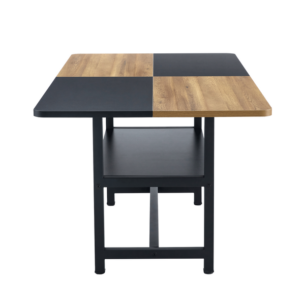 English Elm Multifunctional Wood Grain and Black MDF Dining Table with Lower Storage Shelf W1151P271533