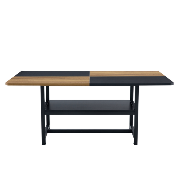 English Elm Multifunctional Wood Grain and Black MDF Dining Table with Lower Storage Shelf W1151P271533
