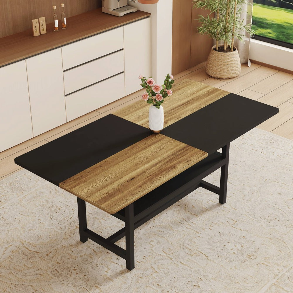 English Elm Multifunctional Wood Grain and Black MDF Dining Table with Lower Storage Shelf W1151P271533
