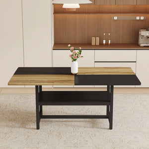 English Elm Multifunctional Wood Grain and Black MDF Dining Table with Lower Storage Shelf W1151P271533