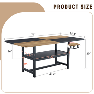 English Elm Multifunctional Wood Grain and Black MDF Dining Table with Lower Storage Shelf W1151P271533