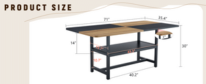 English Elm Multifunctional Wood Grain and Black MDF Dining Table with Lower Storage Shelf W1151P271533