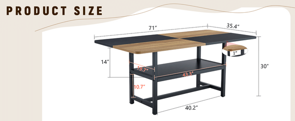 English Elm Multifunctional Wood Grain and Black MDF Dining Table with Lower Storage Shelf W1151P271533
