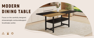 English Elm Multifunctional Wood Grain and Black MDF Dining Table with Lower Storage Shelf W1151P271533