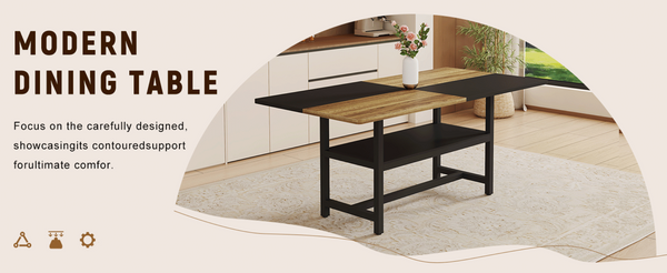 English Elm Multifunctional Wood Grain and Black MDF Dining Table with Lower Storage Shelf W1151P271533