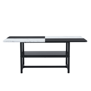 English Elm 71 Inch Two Tone MDF Dining Table with Steel Legs and Built in Storage Shelf for Six W1151P271534