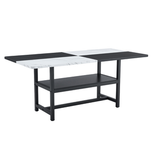 English Elm 71 Inch Two Tone MDF Dining Table with Steel Legs and Built in Storage Shelf for Six W1151P271534