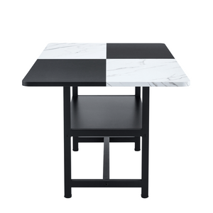 English Elm 71 Inch Two Tone MDF Dining Table with Steel Legs and Built in Storage Shelf for Six W1151P271534
