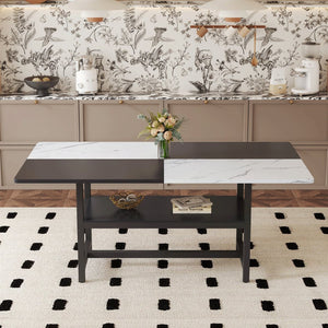 English Elm 71 Inch Two Tone MDF Dining Table with Steel Legs and Built in Storage Shelf for Six W1151P271534