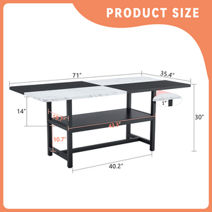 English Elm 71 Inch Two Tone MDF Dining Table with Steel Legs and Built in Storage Shelf for Six W1151P271534