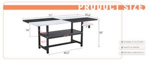 English Elm 71 Inch Two Tone MDF Dining Table with Steel Legs and Built in Storage Shelf for Six W1151P271534
