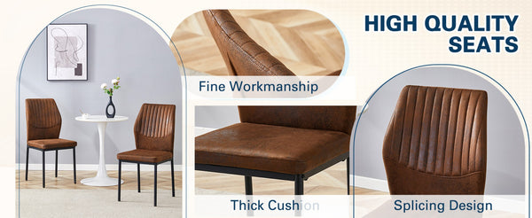 English Elm Luxury Set of 4 Dining Chairs Brown Faux Leather Vertical Stripe Black Metal Legs W1151P282697