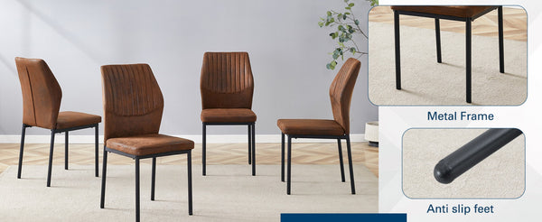 English Elm Luxury Set of 4 Dining Chairs Brown Faux Leather Vertical Stripe Black Metal Legs W1151P282697