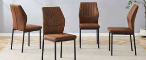 English Elm Luxury Set of 4 Dining Chairs Brown Faux Leather Vertical Stripe Black Metal Legs W1151P282697