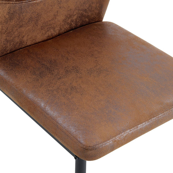 English Elm Luxury Set of 4 Dining Chairs Brown Faux Leather Vertical Stripe Black Metal Legs W1151P282697