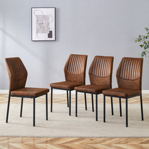 English Elm Luxury Set of 4 Dining Chairs Brown Faux Leather Vertical Stripe Black Metal Legs W1151P282697