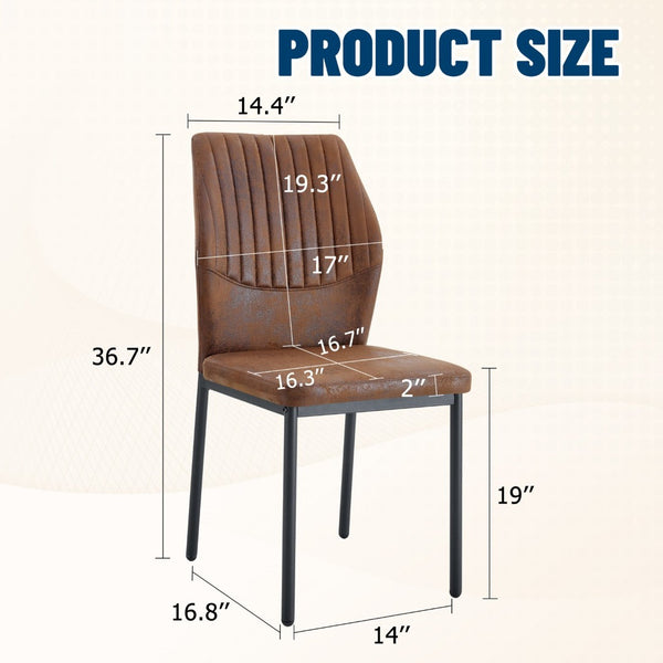 English Elm Luxury Set of 4 Dining Chairs Brown Faux Leather Vertical Stripe Black Metal Legs W1151P282697