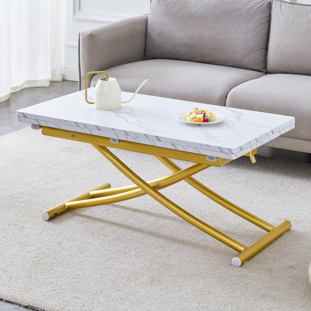 English Elm Modern Lift Top Mdf Dining Desk Coffee Table with Golden Legs for Small Spaces W1151P302124