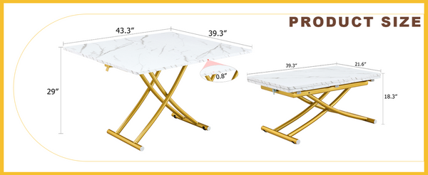 English Elm Modern Lift Top Mdf Dining Desk Coffee Table with Golden Legs for Small Spaces W1151P302124