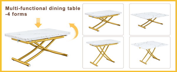English Elm Modern Lift Top Mdf Dining Desk Coffee Table with Golden Legs for Small Spaces W1151P302124