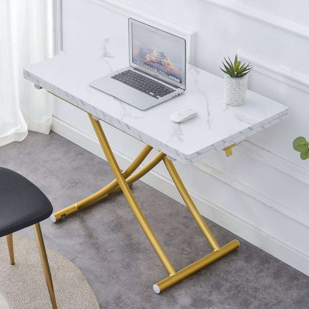 English Elm Modern Lift Top Mdf Dining Desk Coffee Table with Golden Legs for Small Spaces W1151P302124