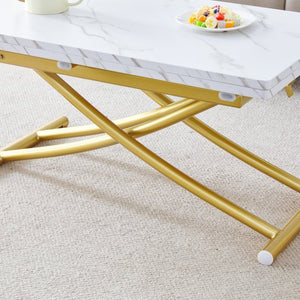 English Elm Modern Lift Top Mdf Dining Desk Coffee Table with Golden Legs for Small Spaces W1151P302124