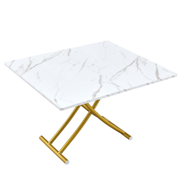 English Elm Modern Lift Top Mdf Dining Desk Coffee Table with Golden Legs for Small Spaces W1151P302124