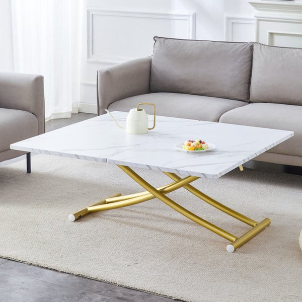 English Elm Modern Lift Top Mdf Dining Desk Coffee Table with Golden Legs for Small Spaces W1151P302124