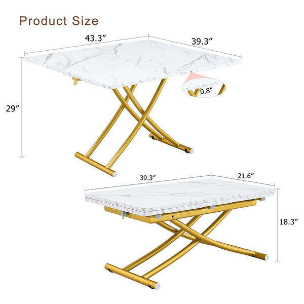 English Elm Modern Lift Top Mdf Dining Desk Coffee Table with Golden Legs for Small Spaces W1151P302124
