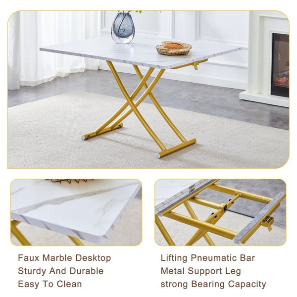 English Elm Modern Lift Top Mdf Dining Desk Coffee Table with Golden Legs for Small Spaces W1151P302124